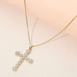 Stainless Steel CZ Stone Paved Cross Pendant Necklace