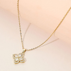 Stainless Steel CZ Flower Pendant Necklace