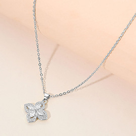 Stainless Steel CZ Flower Pendant Necklace