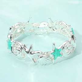 Coastal Starfish Shell Wave Link Stretch Bracelet