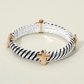 Cross Accent Textured Metal Stretch Bracelet