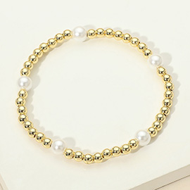 Stainless Steel Pearl Accent Beaded Stretch Bracelet