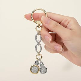 14K Gold Plated Double CZ Pave Square Charm Drop Keychain Bag Charm