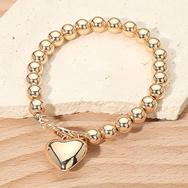 Puffy Metal Heart Charm Beaded Toggle Bracelet