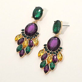 Mardi Gras Oval Stone Center Marquise Stone Cluster Link Drop Evening Earrings