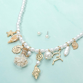 Coastal Starfish Shell Charm Station Beaded Pearl Necklace