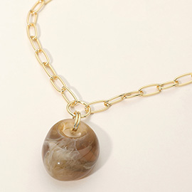 Chunky Marbled Resin Pendant Paperclip Chain Necklcae