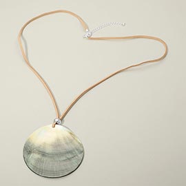 Round Abalone Disc Pendant Long Necklace