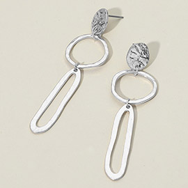 Hammered Metal Ring Oval Link Drop Earrings