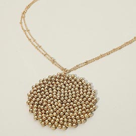 Metal Beaded Disc Pendant Layered Bead Chain Necklace