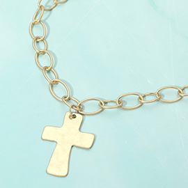 18K Gold Dipped Chunky Cross Pendant Oval Link Chain Statement Necklace