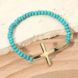 Metal Cross Accent Beaded Stretch Bracelet