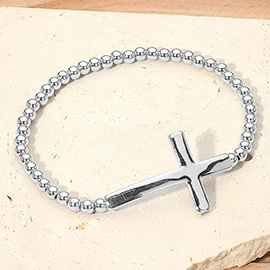 Metal Cross Accent Beaded Stretch Bracelet