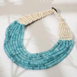 Woven Detail Multi Strand Beaded Collar Statement Necklace