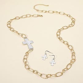 Metal Cross Link Chain Long Necklace