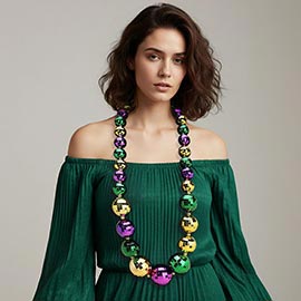 Oversized Mardi Gras Ball Beaded Long Statement Necklace