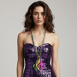 3PCS - Mardi Gras Fleur de Lis Pendant Beaded Long Necklaces