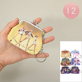 12PCS - Kpop Demon Hunters HUNTRIX Character Printed Mini Keychain Coin Purses