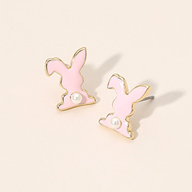 Pearl Accent Easter Bunny Stud Earrings