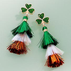 St Patricks Day Shamrock Tassel Dangle Earrings