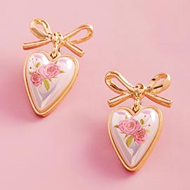 Bow Floral Heart Drop Dangle Earrings