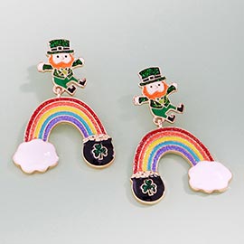 St Patricks Leprechaun Rainbow Drop Dangle Earrings