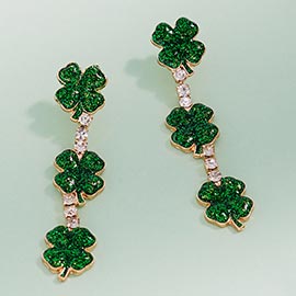 Glitter Triple Shamrock Drop Earrings