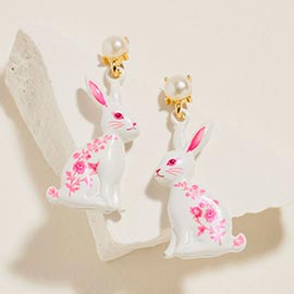 Floral Easter Bunny Drop Dangle Earrings