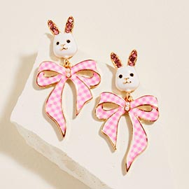 Easter Bunny Gingham Bow Drop Dangle Earrings