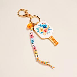 Floral Pickleball Paddle PICKLEBALLER Beaded Keychain Bag Charm