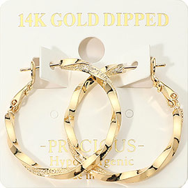14K Gold Dipped Hypoallergenic Textured Twisted Hoop Earrings