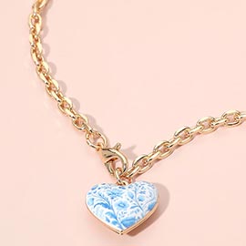Chunky Floral Heart Charm Pendant Necklace