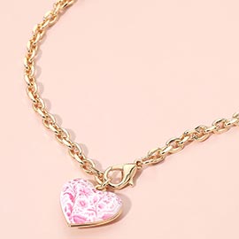 Chunky Floral Heart Charm Pendant Necklace