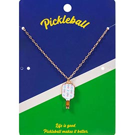 Floral Pickleball Paddle Pendant Necklace
