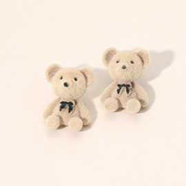 Fuzzy Teddy Bear Stud Earrings
