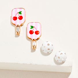 2Pairs - Cherry Pickleball Paddle Earring Set