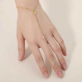 Delicate Flower Charm Accent Hand Chain Bracelet