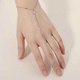 Delicate Flower Charm Accent Hand Chain Bracelet