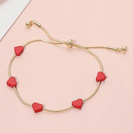 Flat Heart Charm Station Adjustable Cinch Pull Tie Bracelet