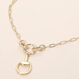 Rhinestone Paved Horseshoe Link Paperclip Chain Necklace