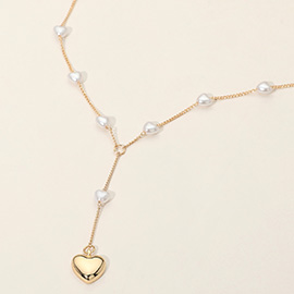 Heart Drop Pearl Heart Bead Chain Y Shaped Necklace
