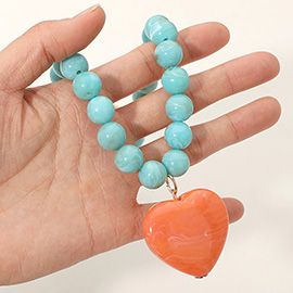 Chunky Resin Heart Pendant Beaded Statement Necklace