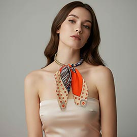 Abstract Pattern Fabric Scarf Double Bubble Chain Necklace