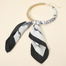 Abstract Pattern Fabric Scarf Double Bubble Chain Necklace