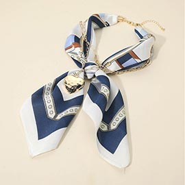 Hammered Metal Heart Pendant Chain Fabric Scarf Layered Necklace