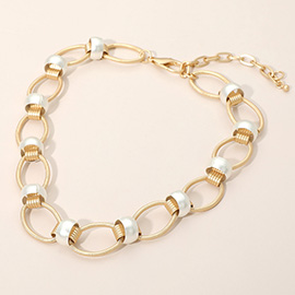 Two Tone Textured Oval Link Chain Necklace
