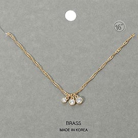 Triple Graduated Small Stone Bezel Pendant Beaded Twisted Chain Necklace