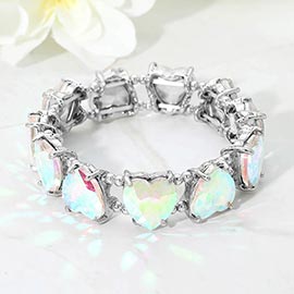 Heart Stone Cluster Beaded Stretch Evening Bracelet