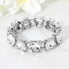 Heart Stone Cluster Beaded Stretch Evening Bracelet