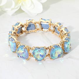 Heart Stone Cluster Beaded Stretch Evening Bracelet